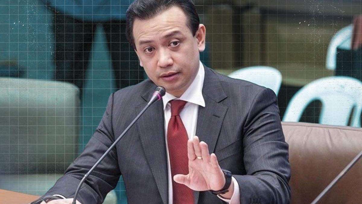Close-up image of former Senator Antonio Trillanes IV with a quote stating he has decided not to run in the upcoming elections.