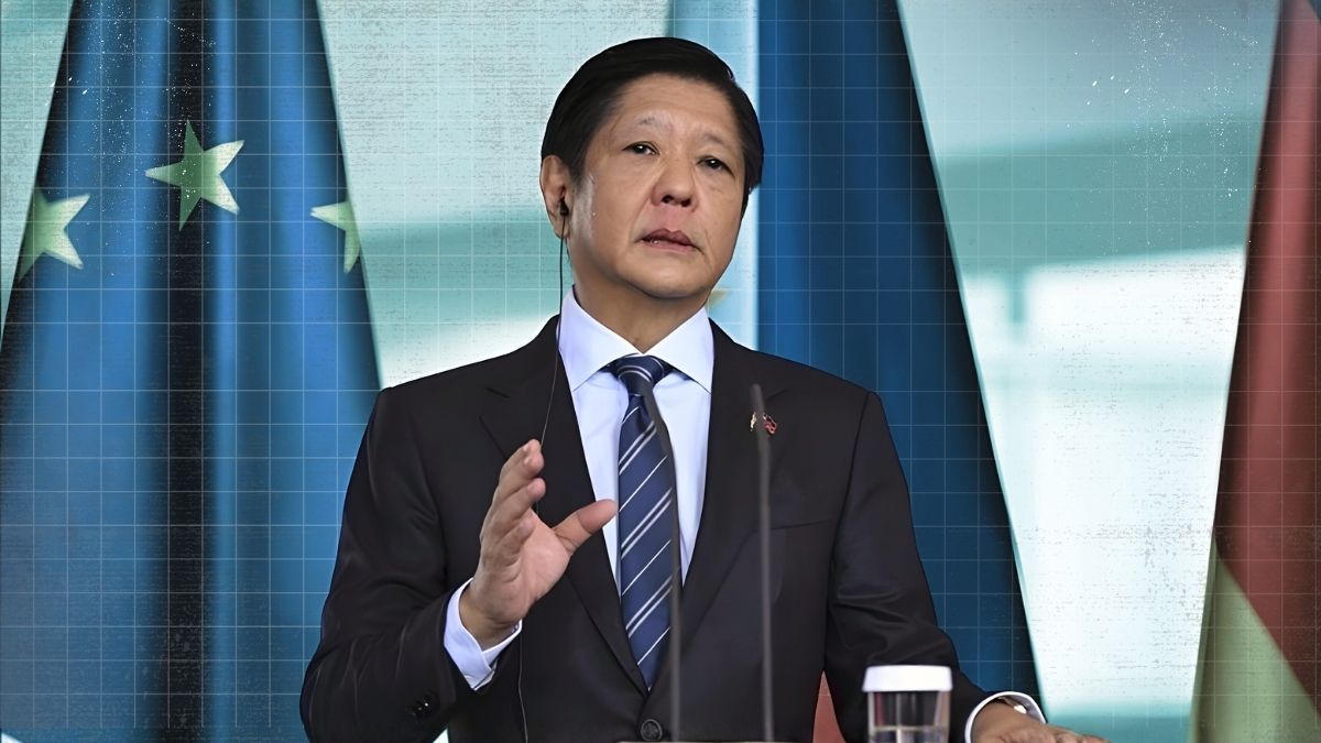 Larawan ni Pangulong Ferdinand Marcos Jr. habang nagbibigay ng pahayag tungkol sa mahigpit na pag-monitor ng gobyerno sa sitwasyon ng mga OFW sa Middle East.