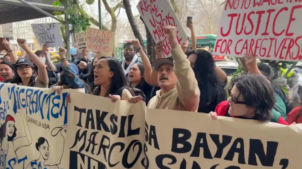 Raliyista Nagprotesta sa Hotel na Pinagtutuluyan Umano ni Pangulong Marcos sa New York
