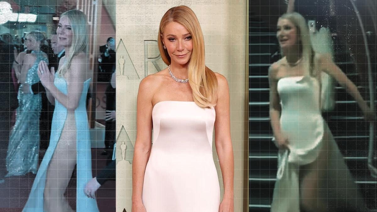 Gwyneth Paltrow posing on the red carpet at the Academy Awards.