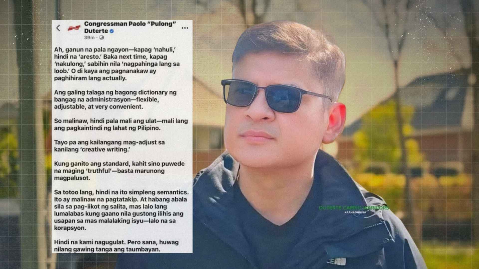 Pulong Duterte nahuli vs aresto satire reaction Malacanang statement Philippines politics