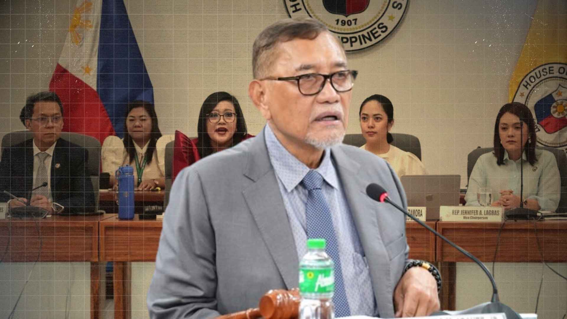 Pastor Benny Abante speaking during a congressional hearing while discussing evidence in the impeachment case involving Vice President Sara Duterte.
