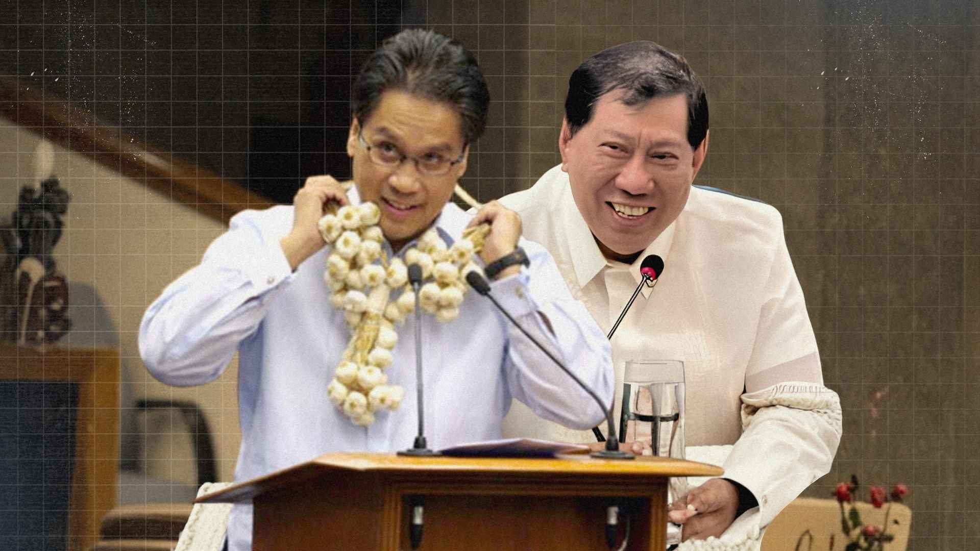 Mar Roxas being discussed as a potential 2028 presidential candidate alongside Rep Edgar Erice in political setting