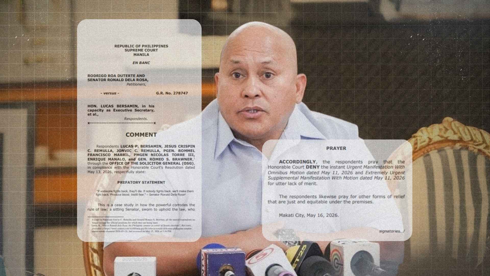Ronald dela Rosa discussing legal developments related to the ICC controversy and Supreme Court petition.