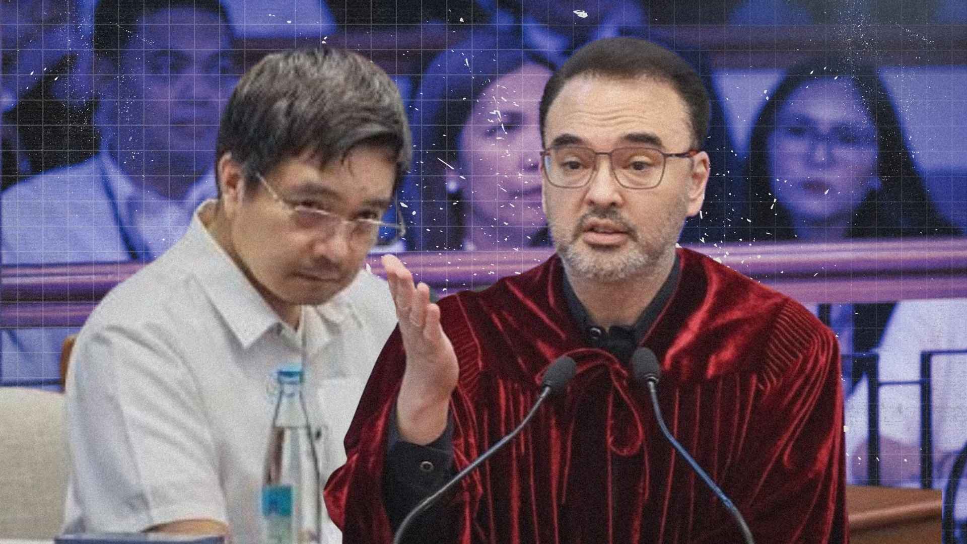 Senator Alan Cayetano questions NBI Regional Director Jeremy Lotoc during the impeachment trial of Vice President Sara Duterte regarding the grave threat investigation.