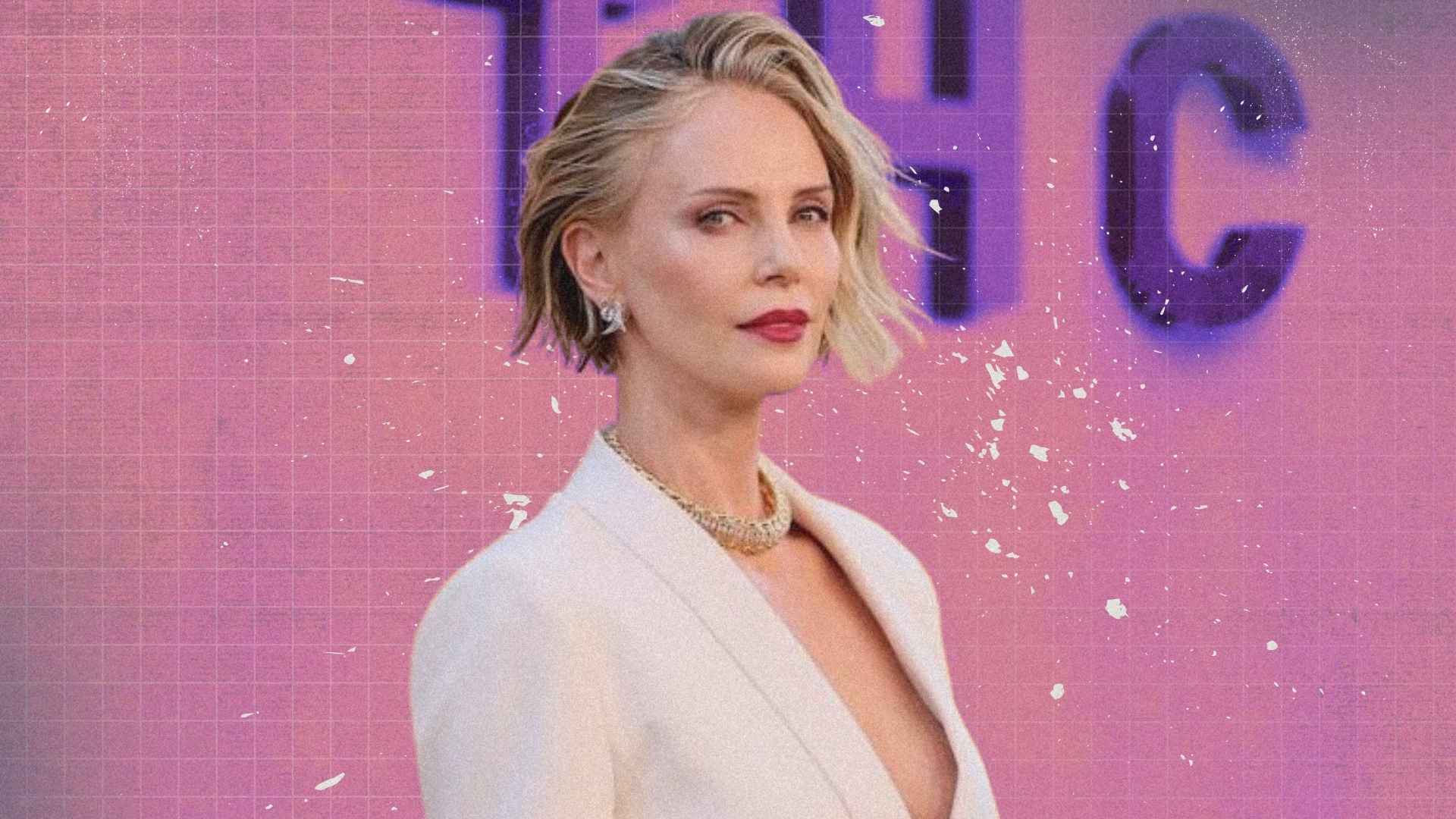 Charlize Theron smiles during an interview at the New York premiere of The Odyssey, where she joked about flavored potato chips, Christopher Nolan, and Hollywood.