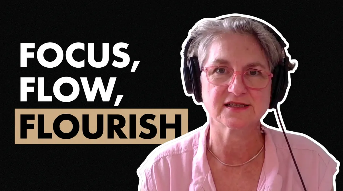 Thumbnail image of Cordes with headphones and the text "Focus, Flow, Flourish"