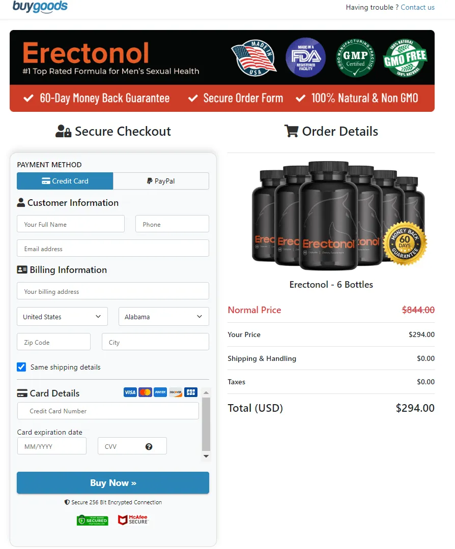 Erectonol payment checkout