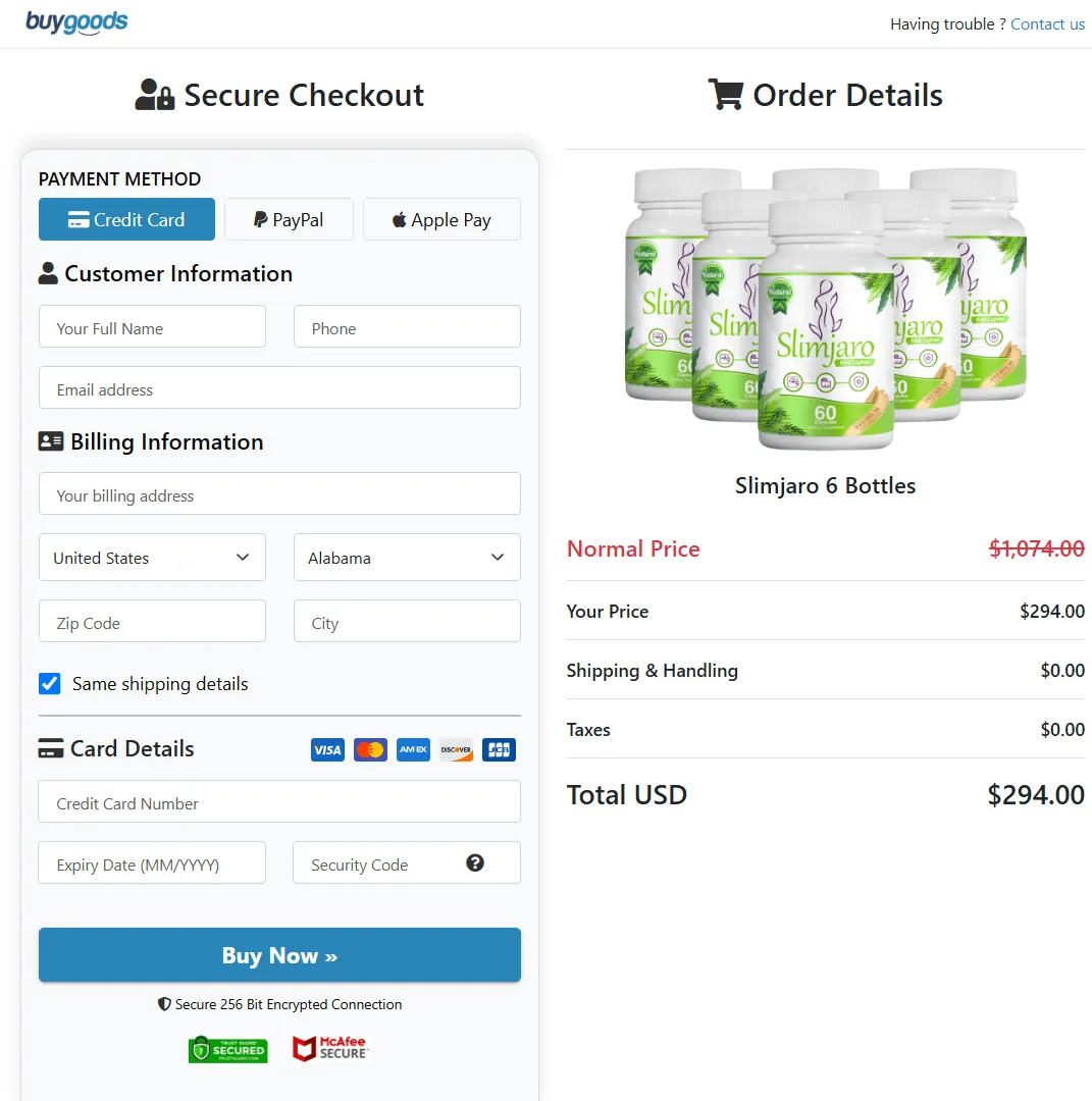 Slimjaro order page