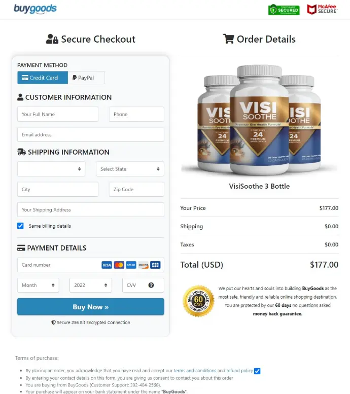 VisiSoothe checkout