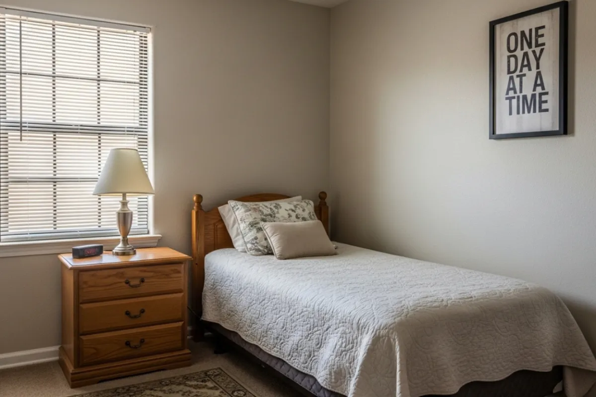 Residents sharing a meal around a kitchen table