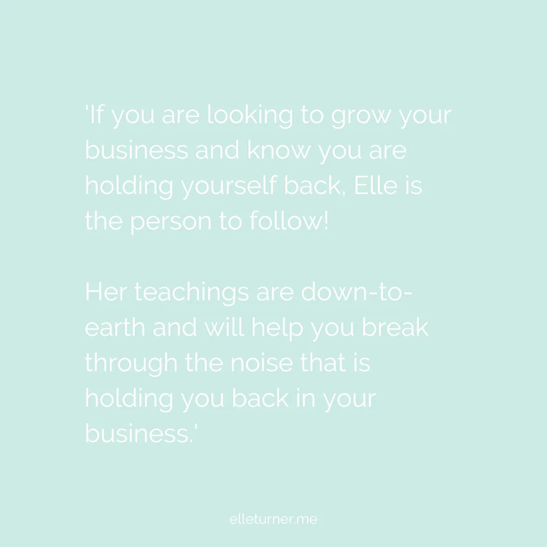Testimonial - If you are looking to grow your business and know you are holding yourself back, Elle is the person to follow! Her teachings are down-to-earth and will help you break through the noise that is holding you back in your business.