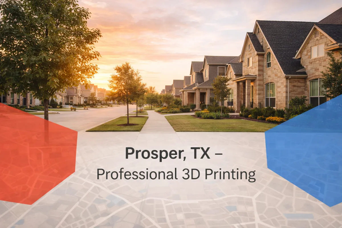 Suburban North Texas neighborhood scene representing professional 3D printing services in Prosper, Texas.