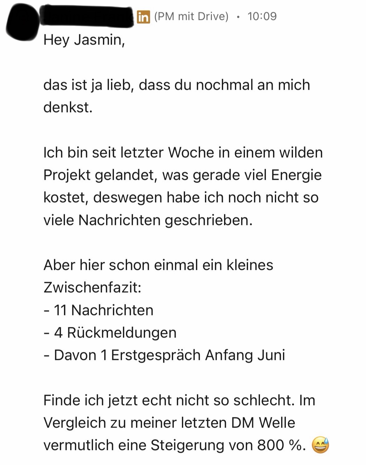 Screenshot der LinkedIn Bewertung von Franziska