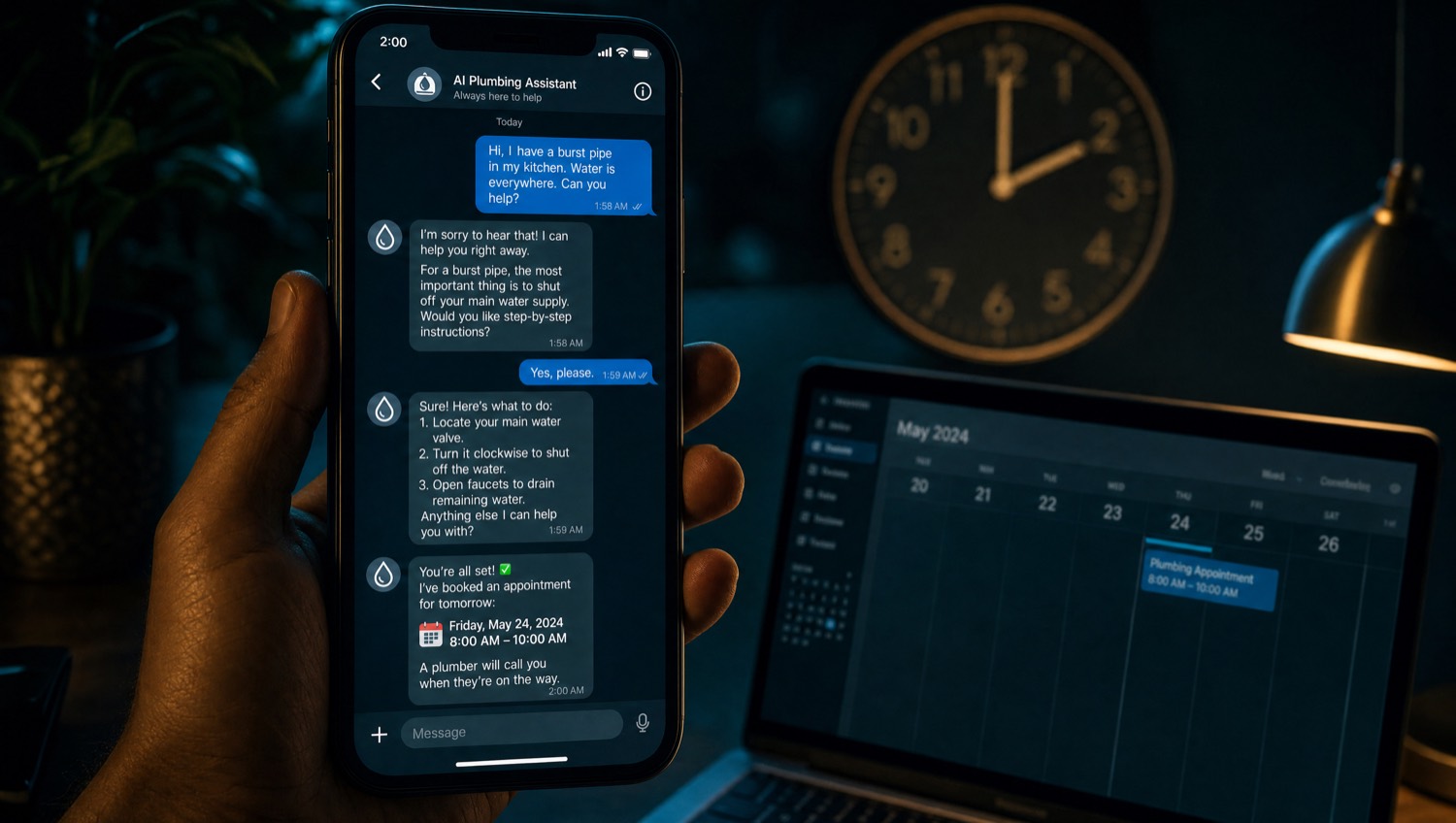 AI receptionist booking an appointment at 2AM
