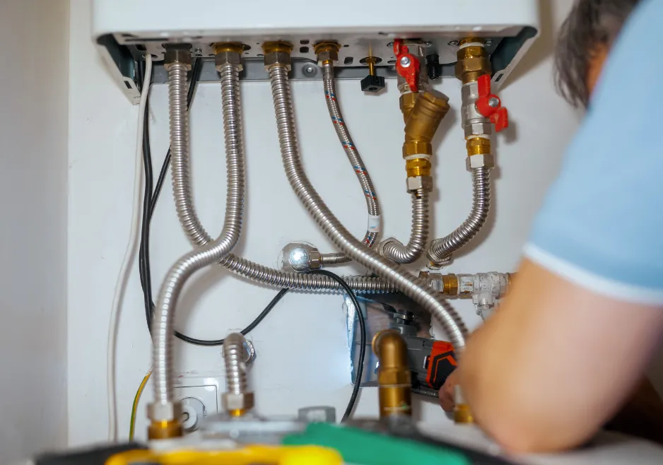 Bravo Plumbing technician servicing a water heater in Highlands Ranch Colorado