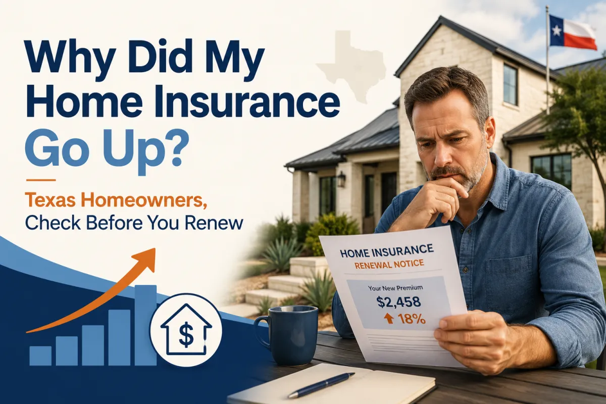 Texas homeowner reviewing rising home insurance renewal costs while standing in front of their house.
