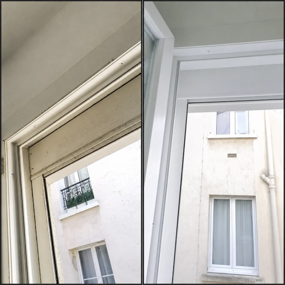 Service de nettoyage de vitres avec résultat avant/après, incluant le nettoyage des surfaces vitrées et la suppression des traces et saletés.