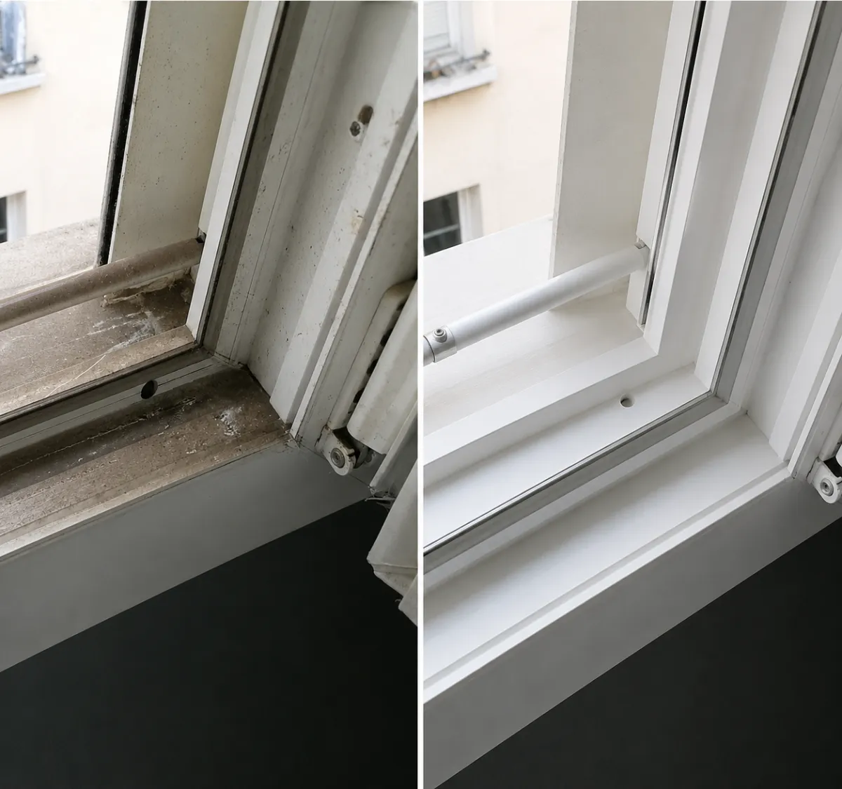 Nettoyage professionnel de vitres avec traitement des salissures et traces sur les surfaces vitrées pour un résultat impeccable.