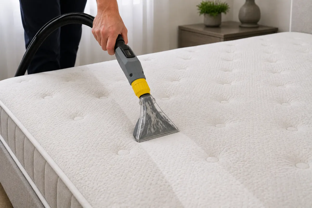 Service de nettoyage de matelas à l’injecteur-extracteur permettant d’assainir les tissus et d’éliminer les salissures incrustées.