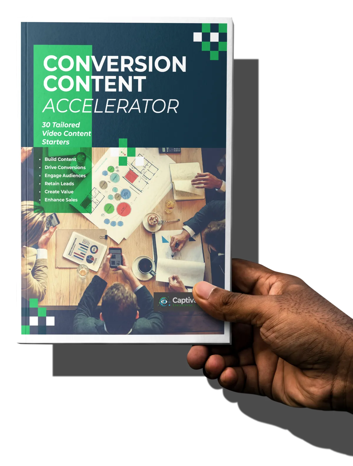 Image of a hand holding a copy of the Conversion Content Accelerator document