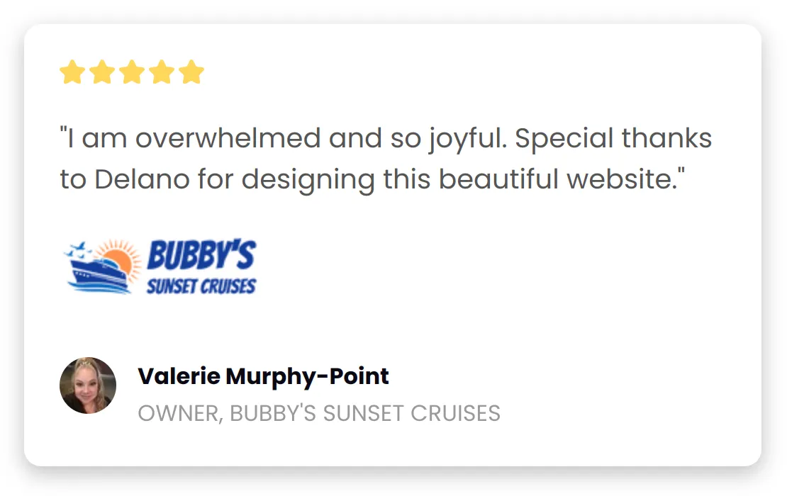 Review from Valerie, owner a Bubby's Sunset Cruises