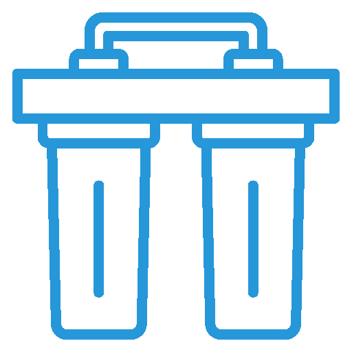 Water filtration system with two filter cartridges, representing clean and safe water solutions for homes.