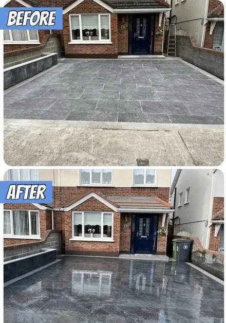 Before and after driveway power washing in Balbriggan