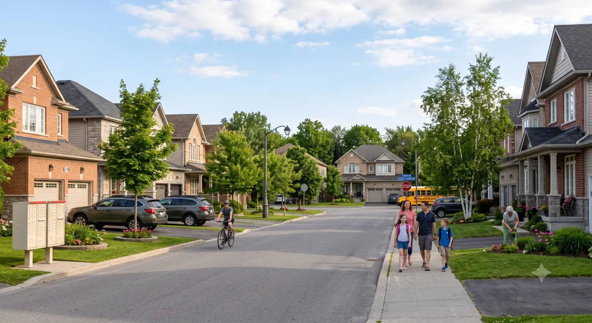 Suburban street with family homes in Ottawa's west end near Kanata and Stittsville