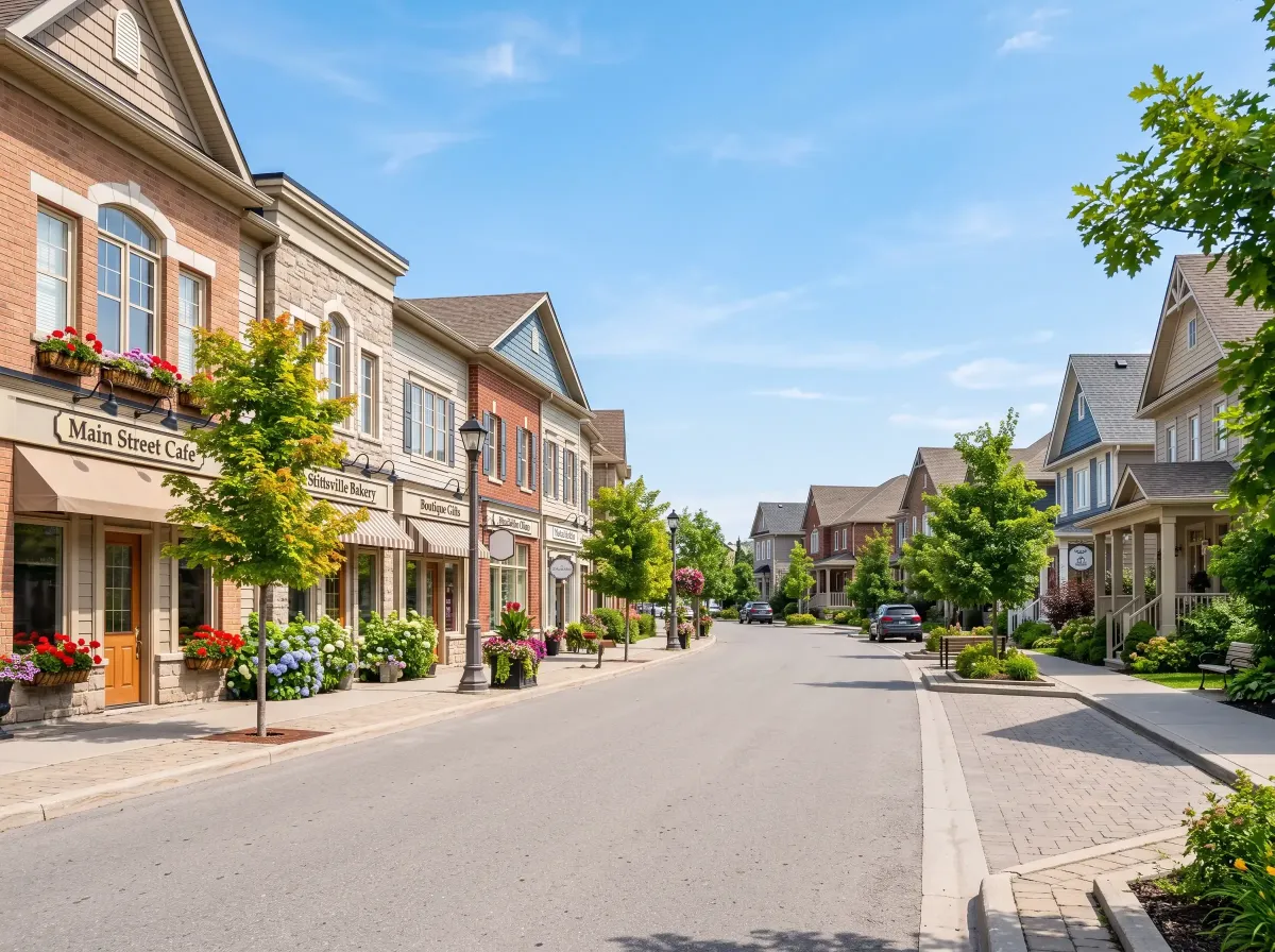 Newer community homes near a small-town main street in Stittsville, west Ottawa