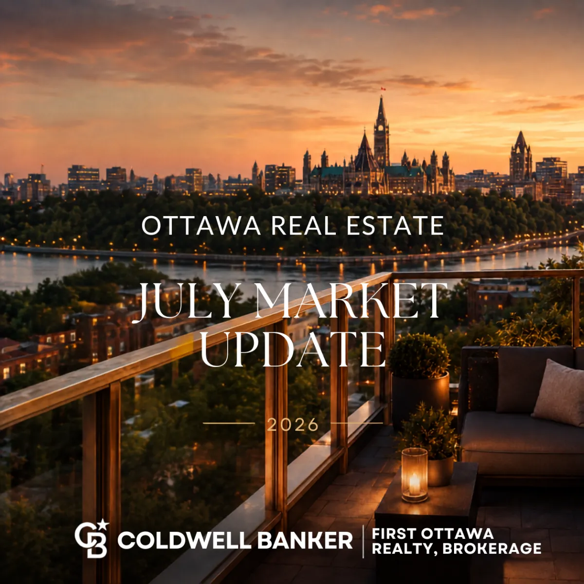 Ottawa skyline at sunset with Ottawa Real Estate July Market Update 2026 title overlay  Post description: