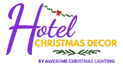 Captivating Christmas lights for hotels illuminate the lobby, creating a cozy and festive guest experience.