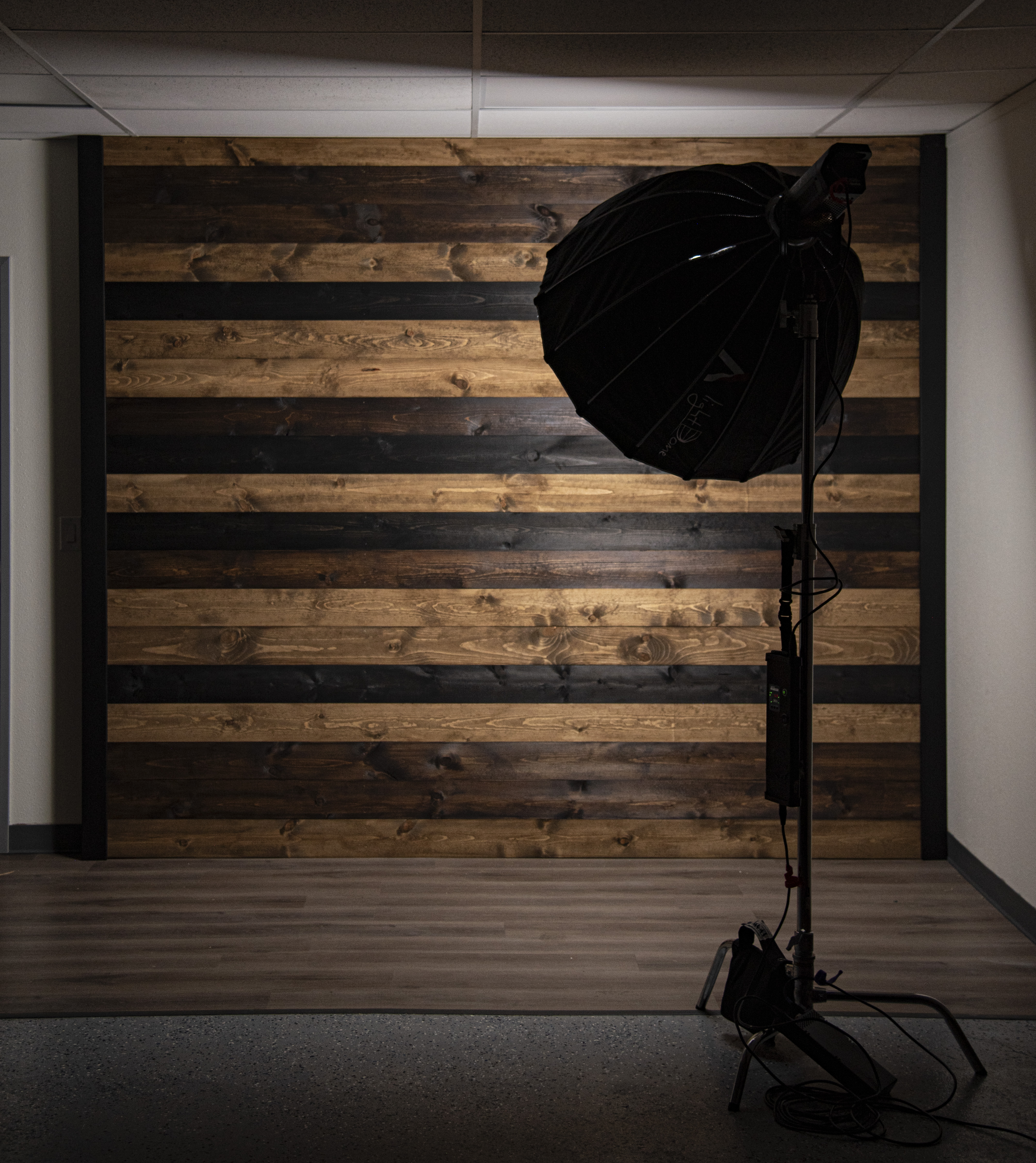 Wooden background at IRL Studio with a light set up