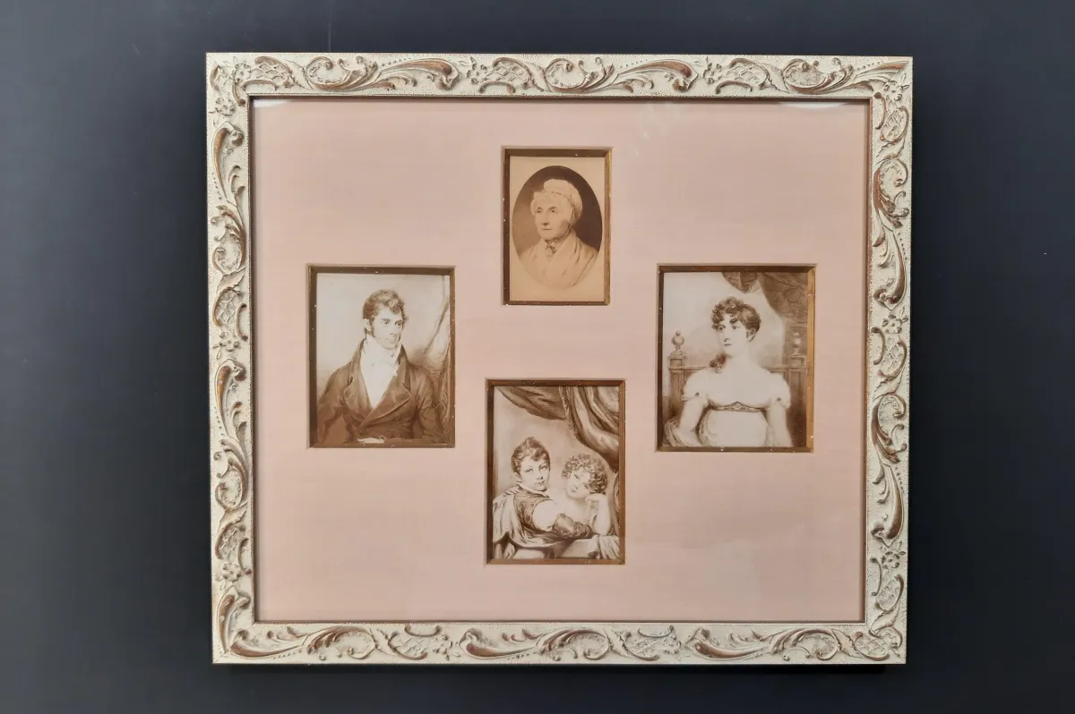 Vintage photographs conservation framed with matting in an ornate picture frame