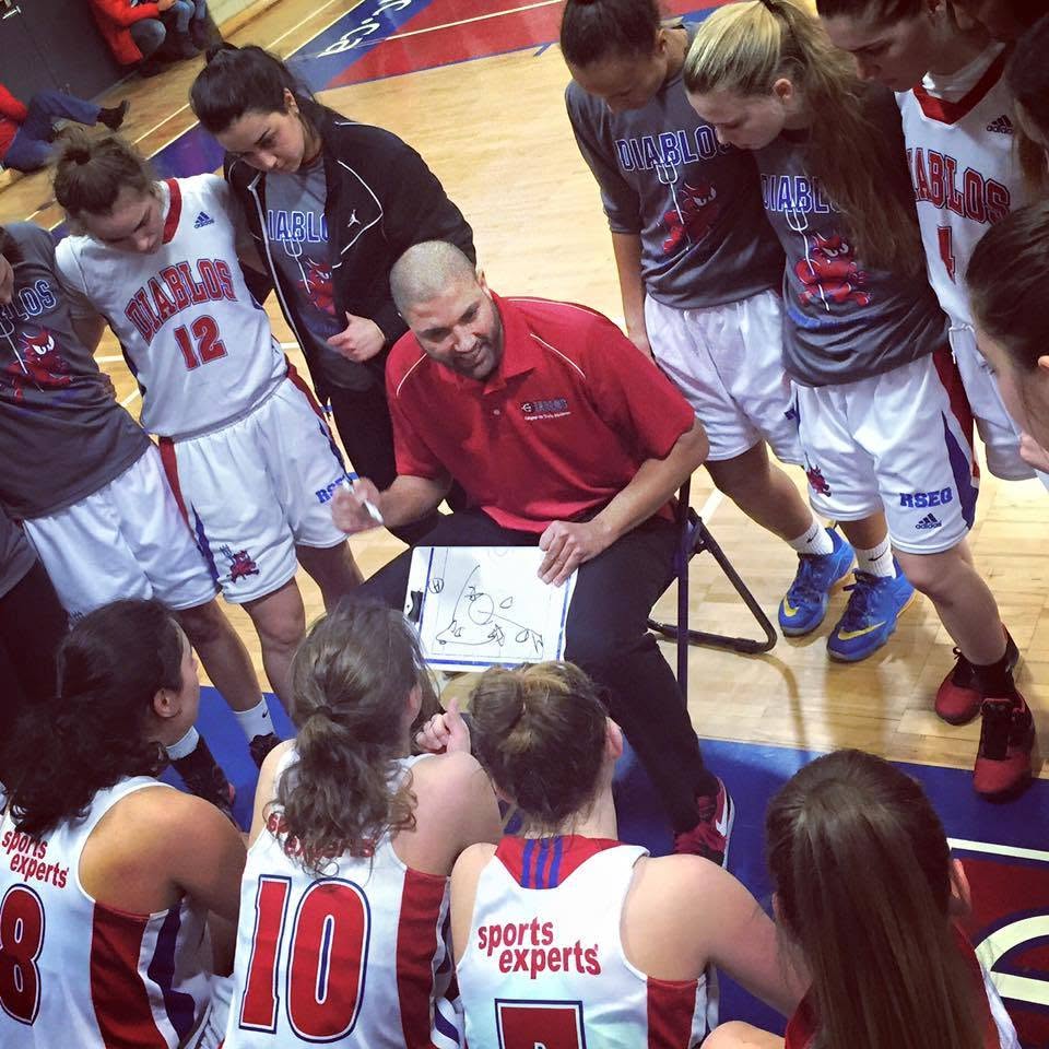 Coach Docter leading a team huddle