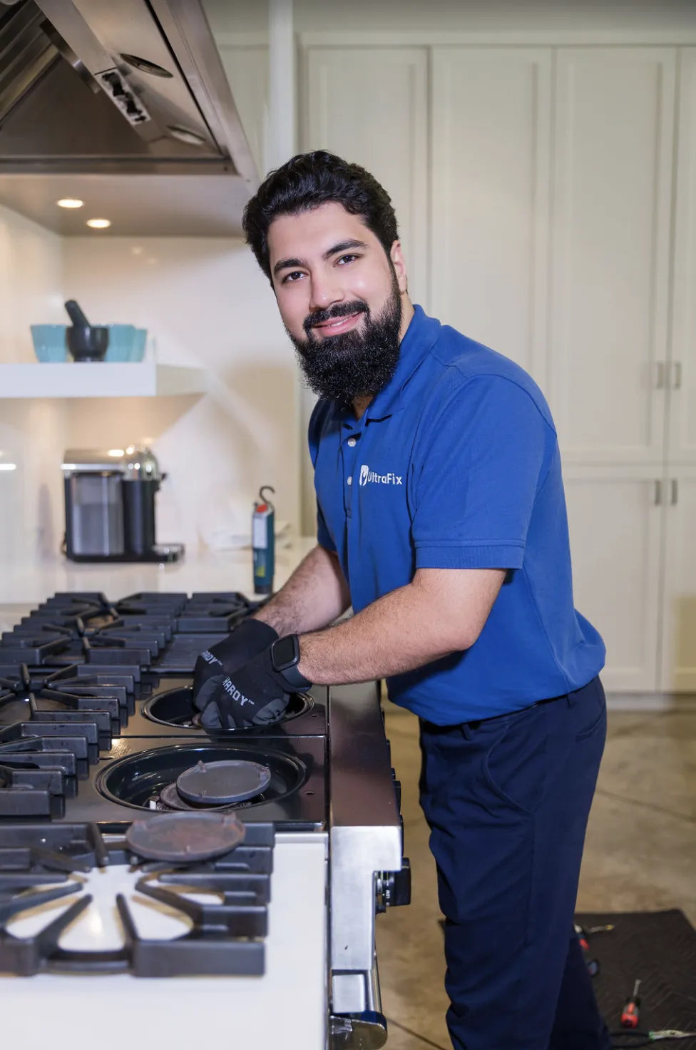 Workshop tools are scattered on a work table.