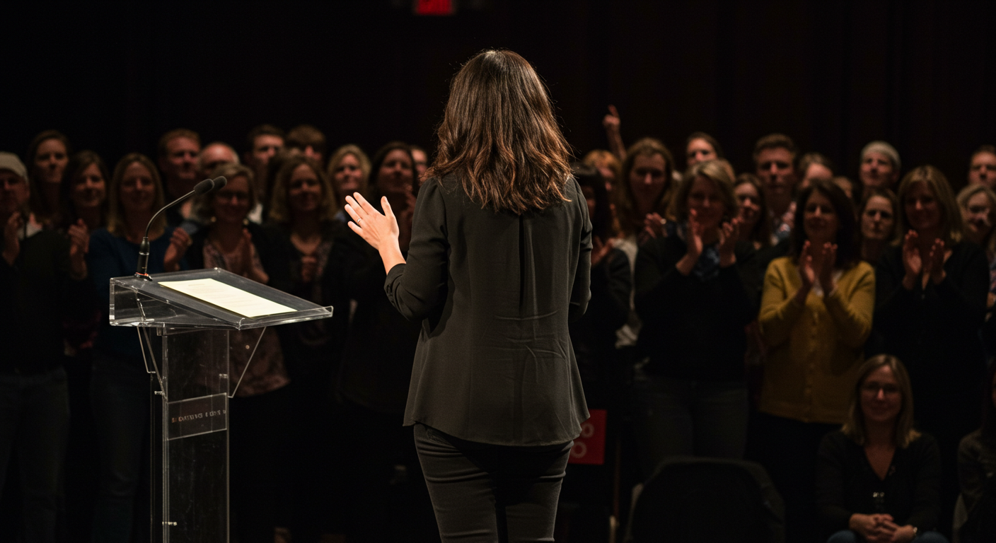 a female speaker addresses her audience