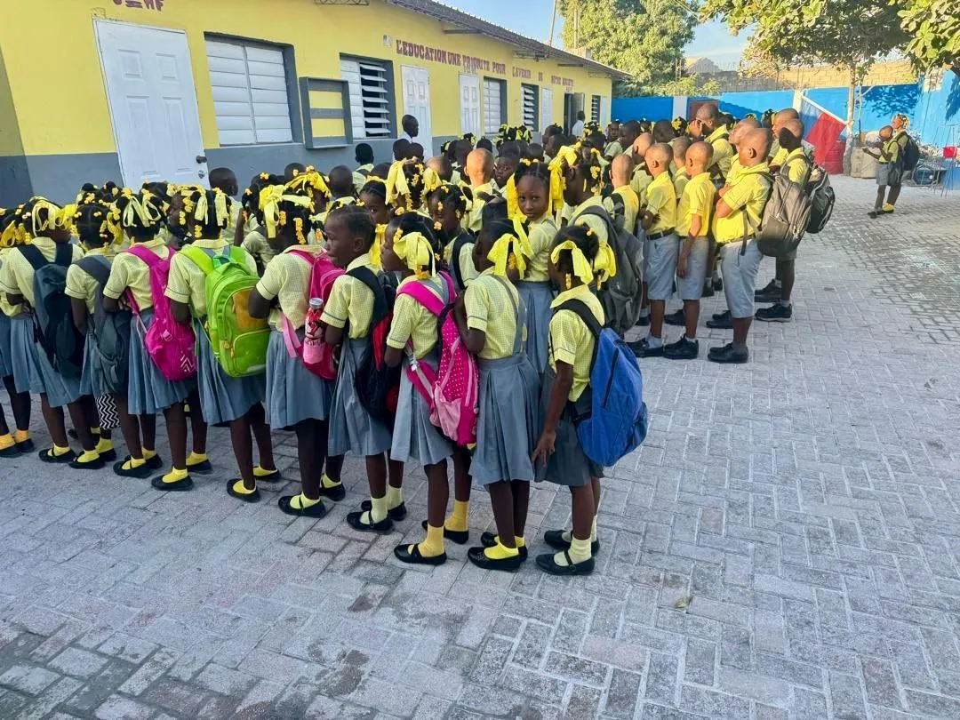 students in line