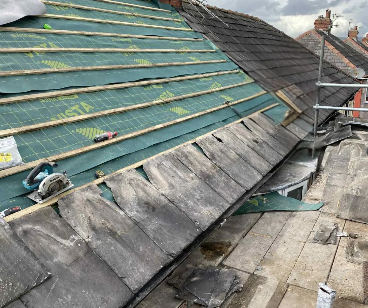 Roof repair work on residential property in Lancashire