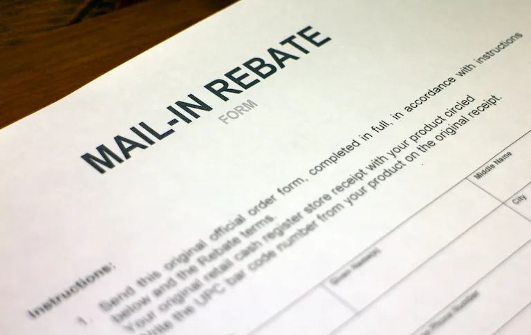 Mail-in rebate form for energy-efficient insulation upgrades, emphasizing savings opportunities and instructions for completion.