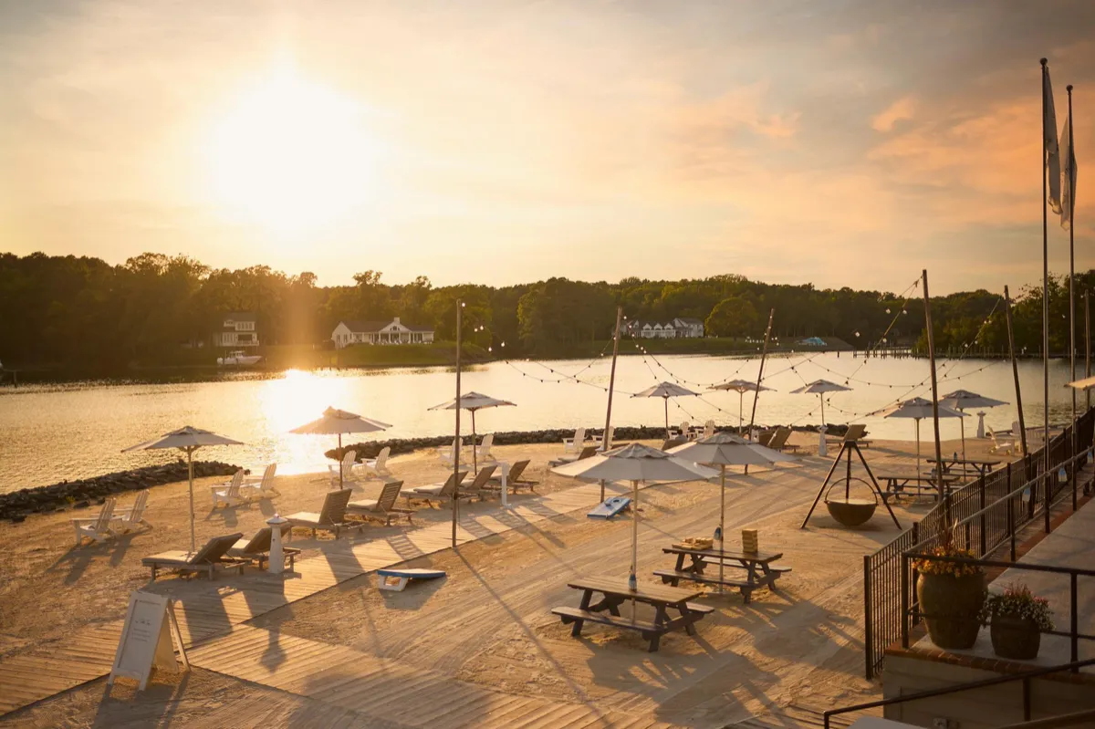 Waterfront at sunset, Carri Richard's Irvington, Virginia retreat
