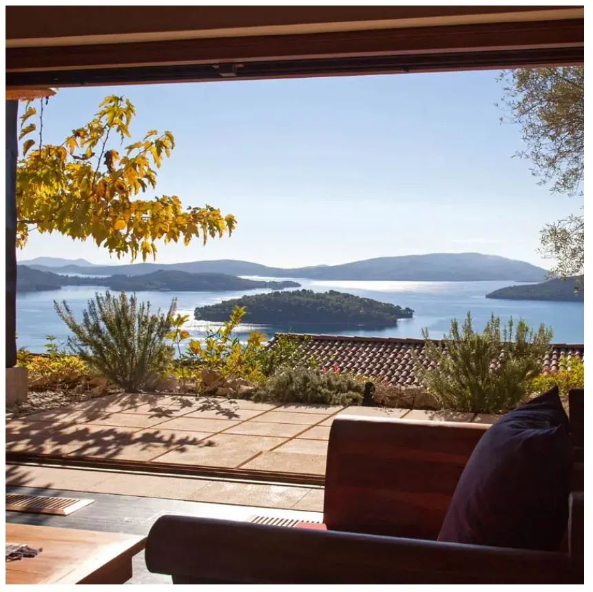 Sea view over the islands at Carri Richard's Greece retreat