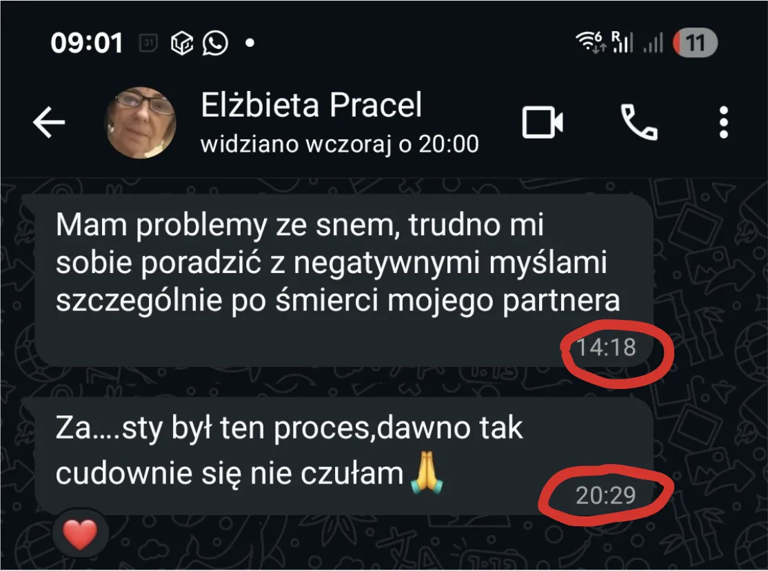 Wiadomość od Elżbiety — natychmiastowa ulga po pierwszej sesji