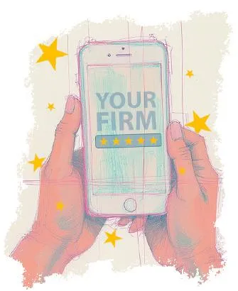 Hand holding phone and giving a review to attorney