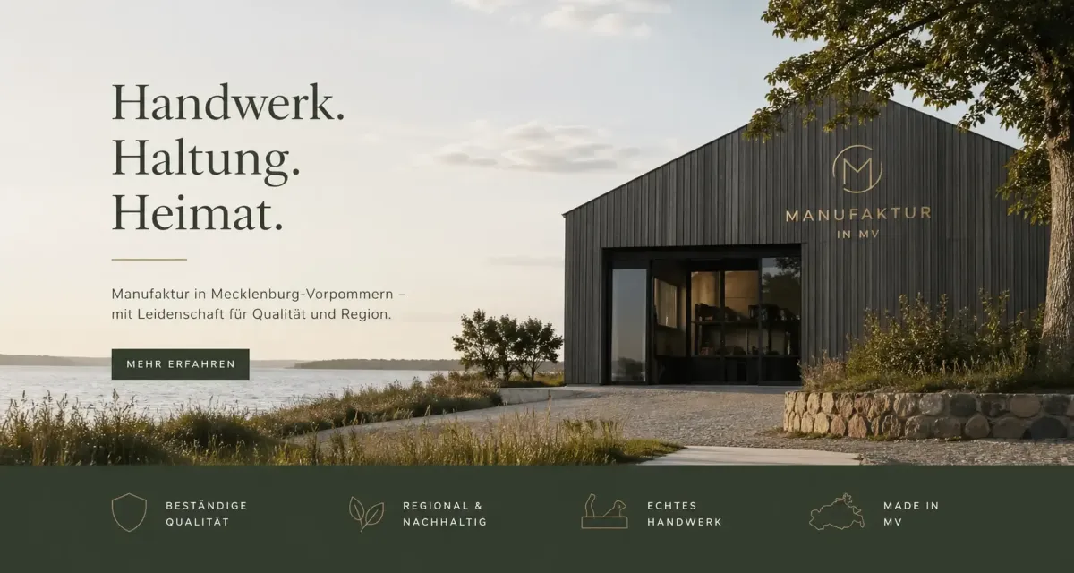 Website-Mockup für eine Manufaktur in Mecklenburg-Vorpommern - reduziertes Webdesign mit Fokus auf das Produkt