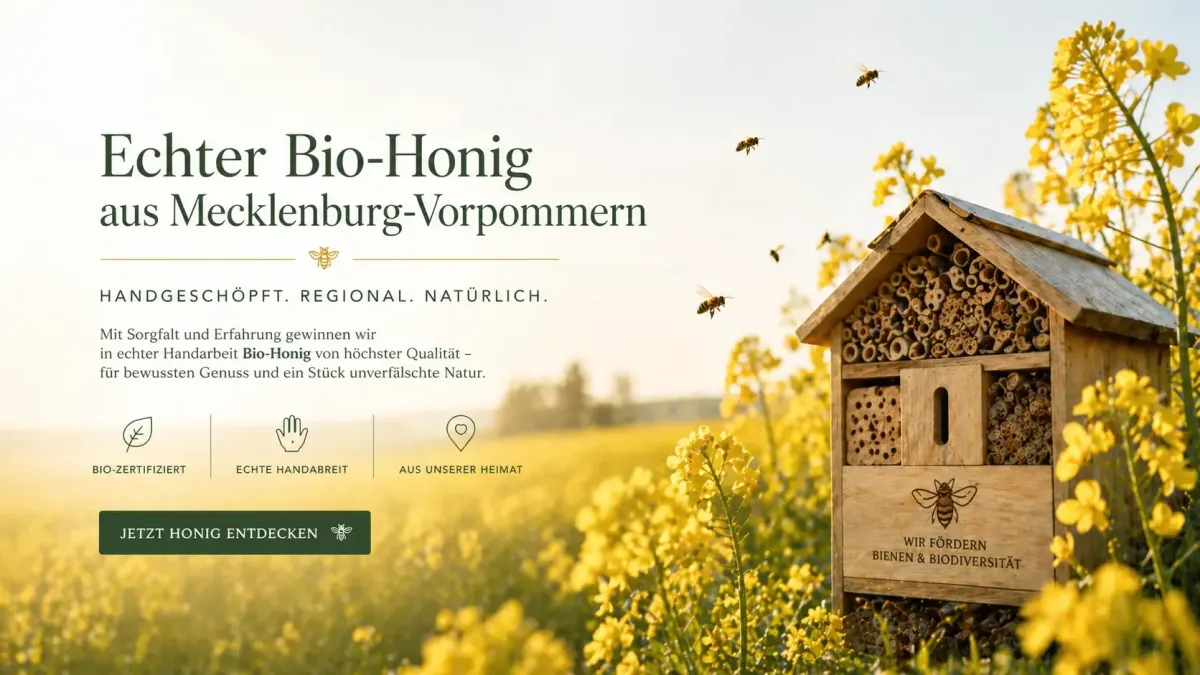 Website-Mockup für eine Imkerei in Mecklenburg-Vorpommern - warmes Webdesign für regionale Honig-Direktvermarkter