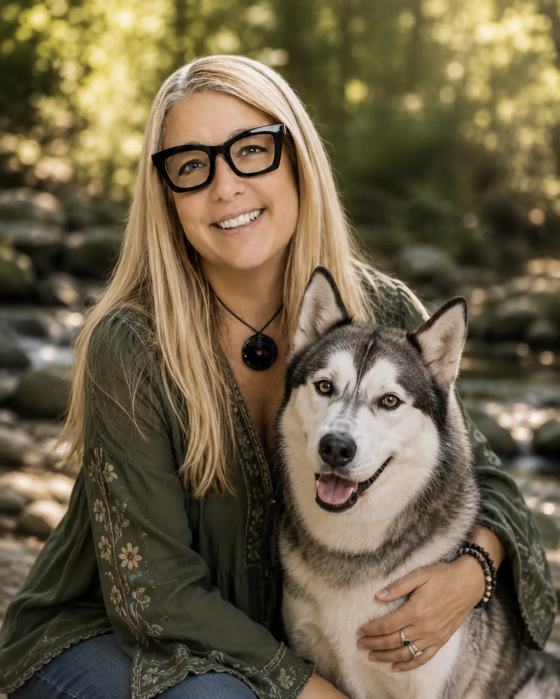 Raven Noel Animal Communicator with a husky