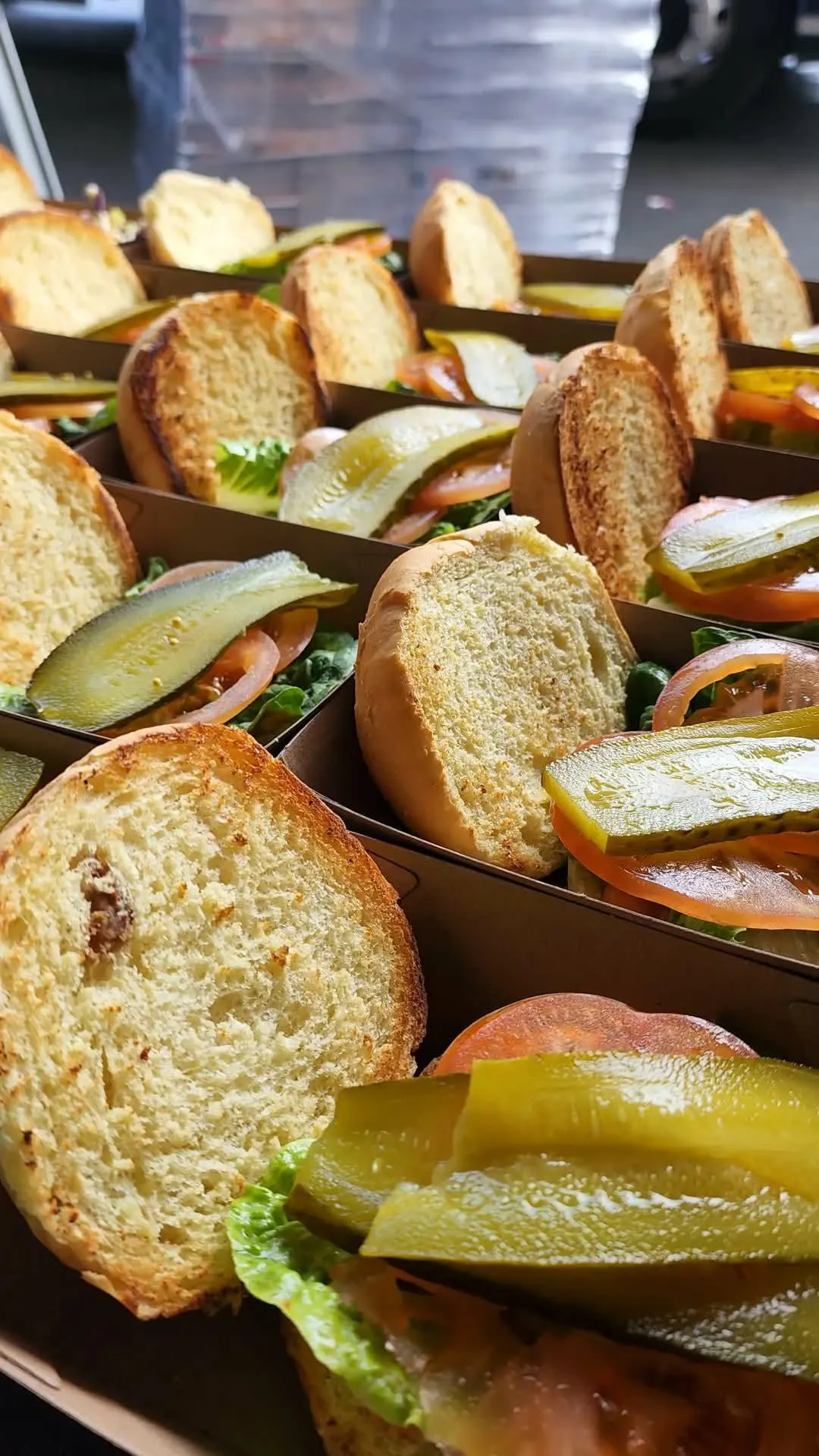 lots of burgers for catering