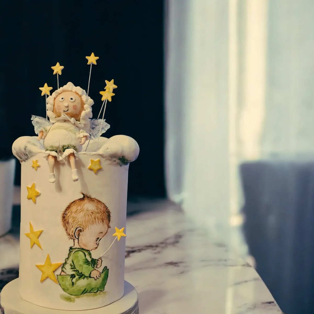 Original carrot cake with chocolate drip and piped buttercream frosting