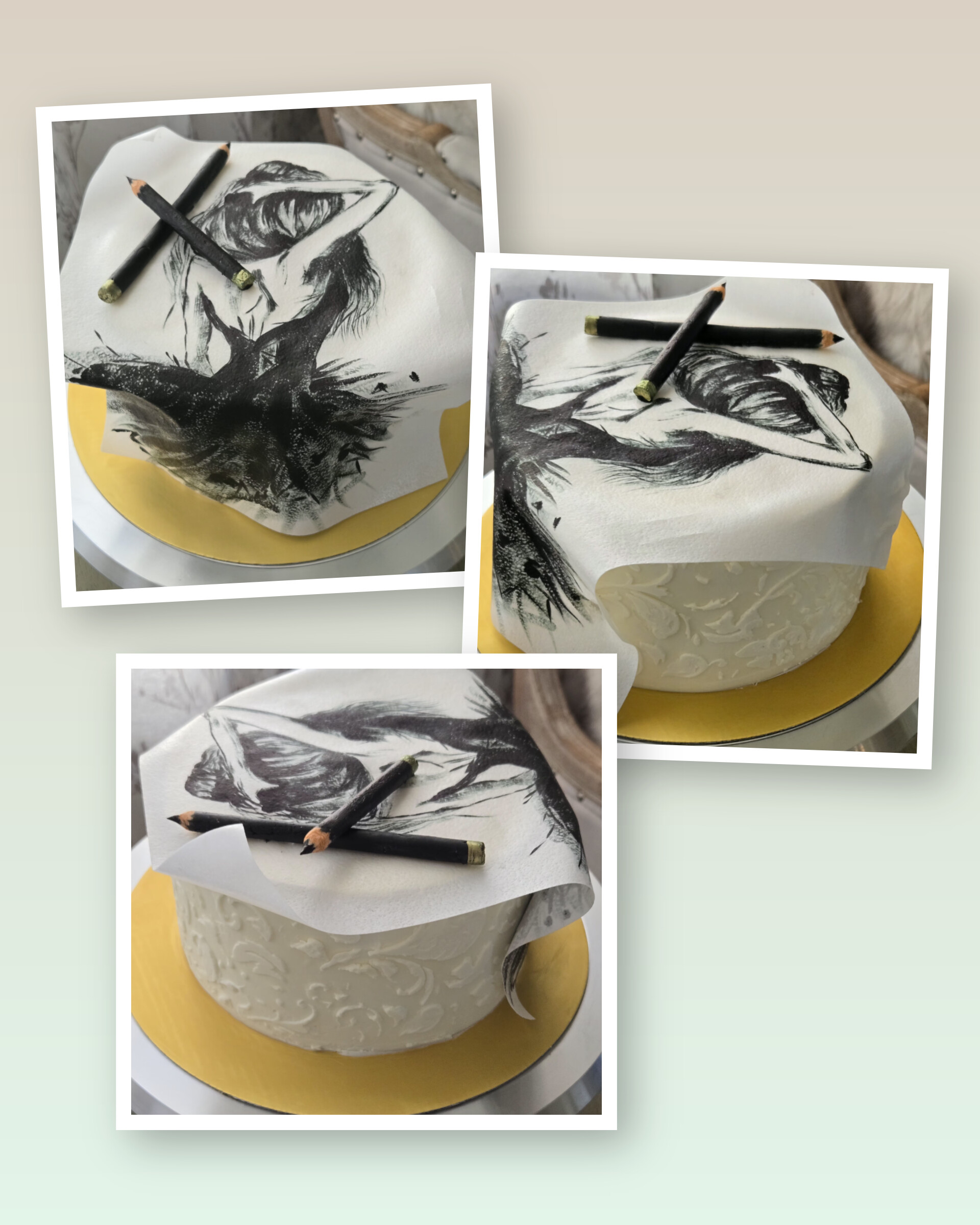 Custom white cake with decorative grape design and piped buttercream frosting, made to order